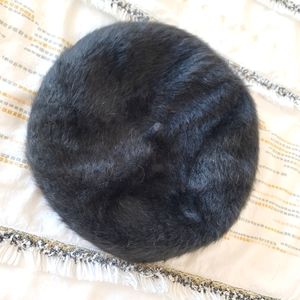 Ralph Lauren Black French Beret Hat Rabit hair fur